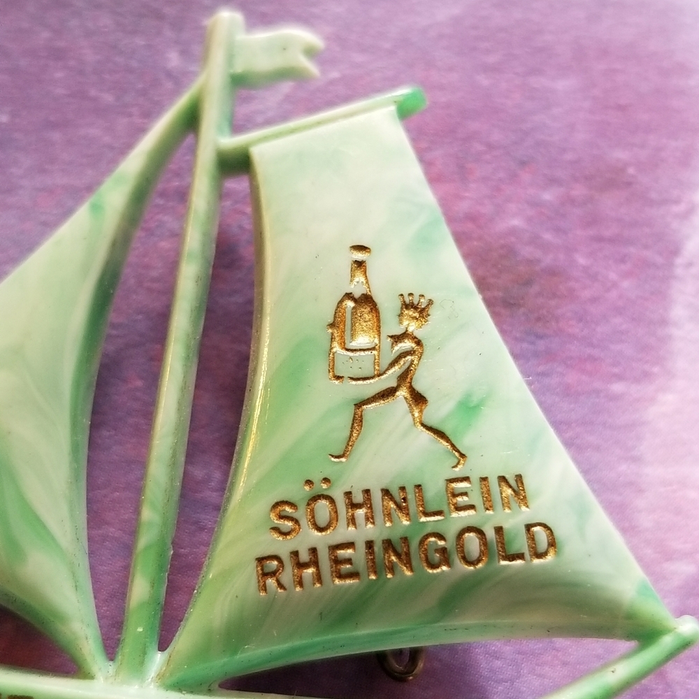 Vintage Sohnlein Rheingold sail boat pin brooch nautical ship advertising - Picture 7 of 11